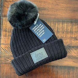 Love Your Melon Black Knit Beanie with Faux Fur Pom